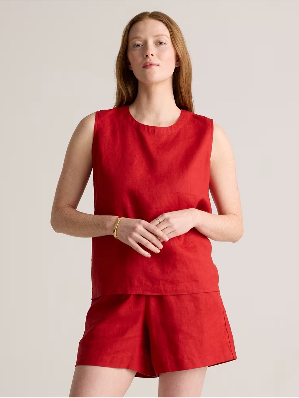 QUINCE 100% European Linen Sleeveless Tank Top Red Fits Large (L)